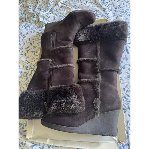 Decree Womens Boots 8.5M Knee High Brown Zip Up Round Toe Wedge 3" Heel - Picture 10 of 10